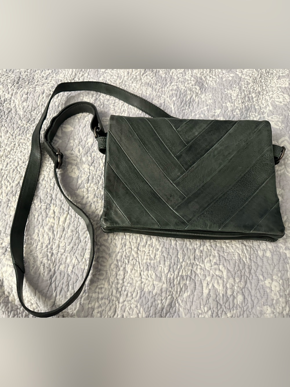 Latico Leather Charcoal Chevron Leather Crossbody Bag